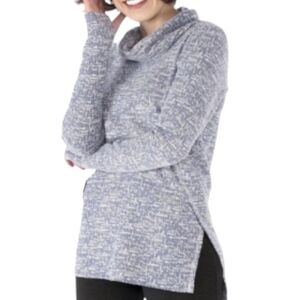 BETABRAND Blue Textured Cowl Neck Tunic Sweater Size Large